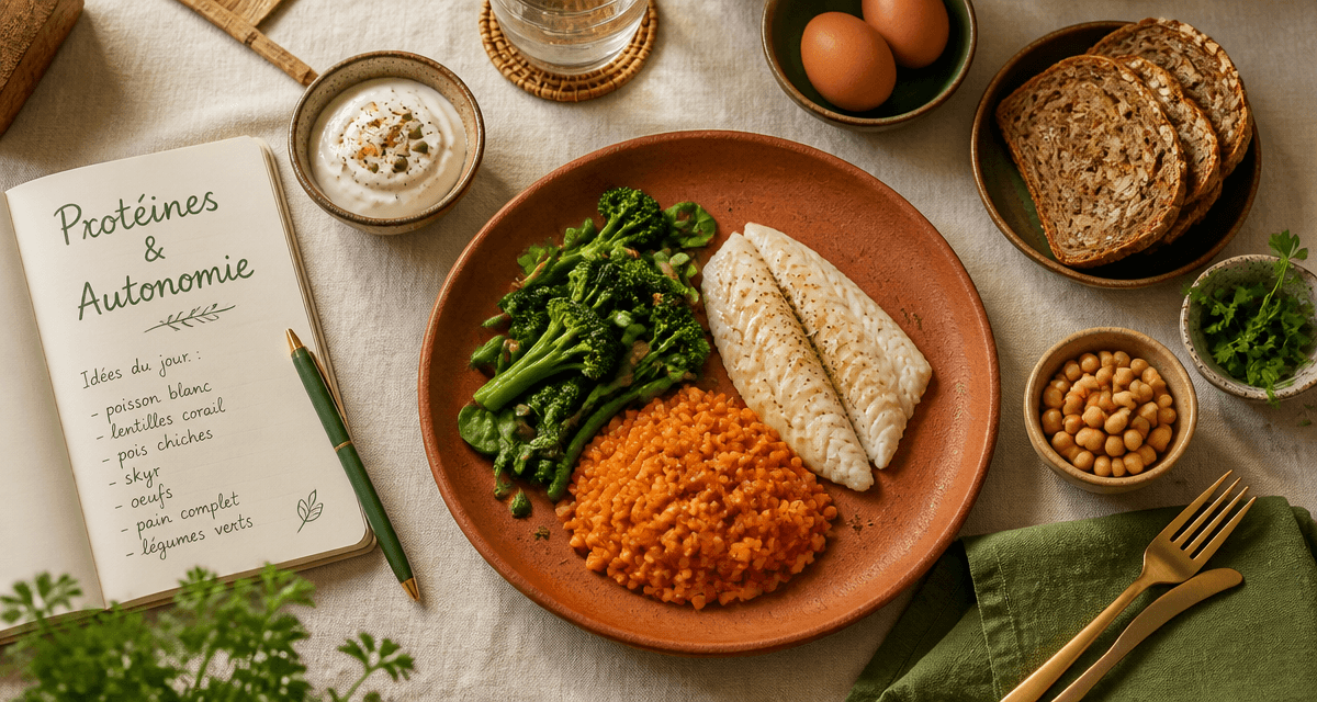 aliments riches en proteines pour personnes âgees assiette et bols variés