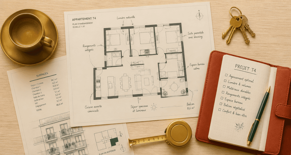 plans appartement t4 avec clés et carnet