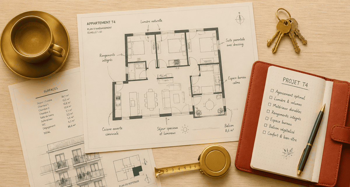 plans appartement t4 avec clés et carnet