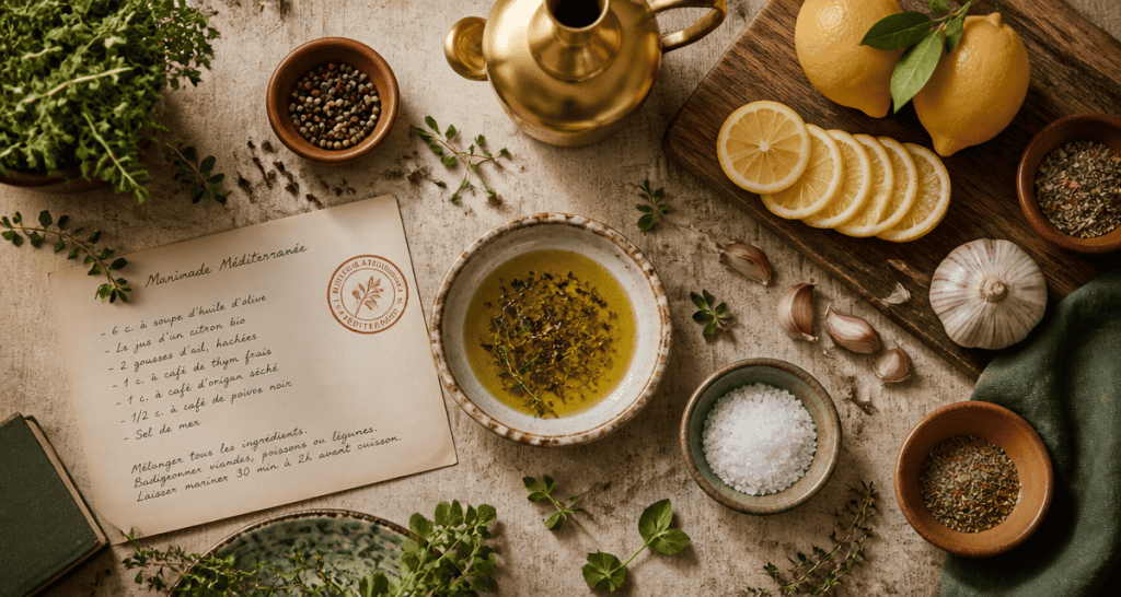 assaisonnement méditerranéen ingrédients sur table