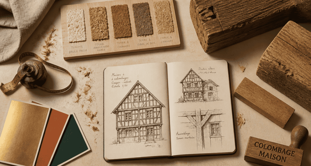 colombage maison bureau artisan croquis bois