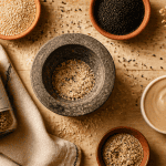 comment consommer les graines de sesame mortier bols tahini gomasio