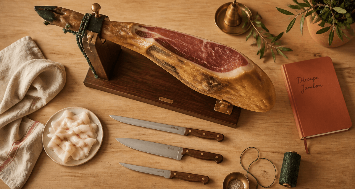 comment couper un jambon support bois couteaux