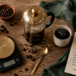 comment faire du café avec une cafetière à piston, table, accessoires