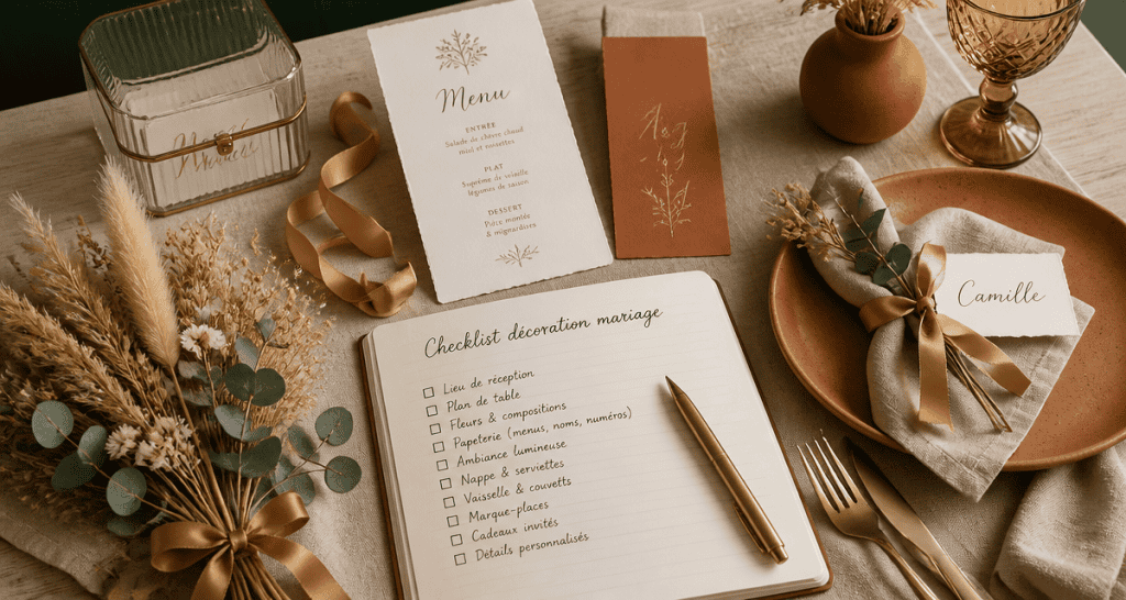 decos de mariage flat lay accessoires élégants
