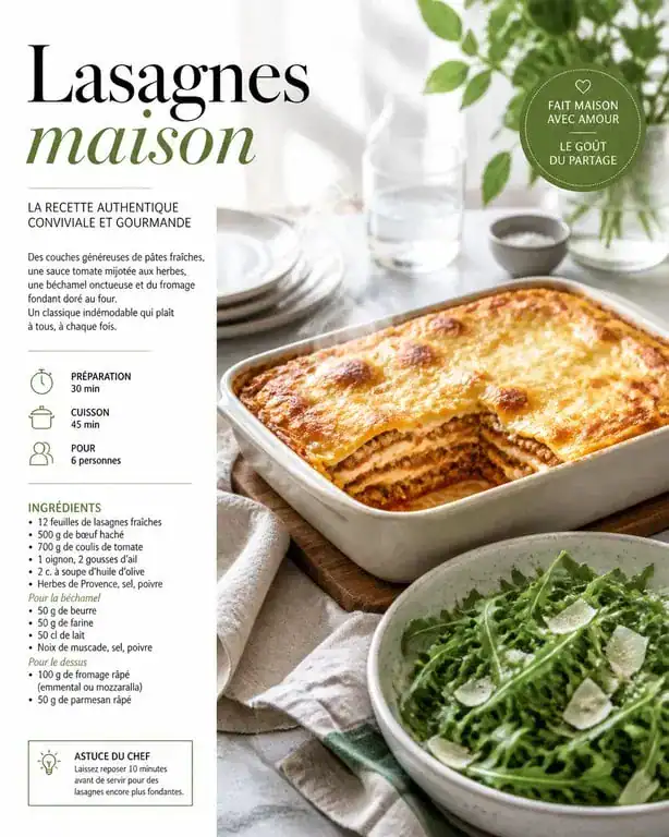 Accompagnement pour lasagne : plat de lasagnes servi avec une salade de roquette fraîche