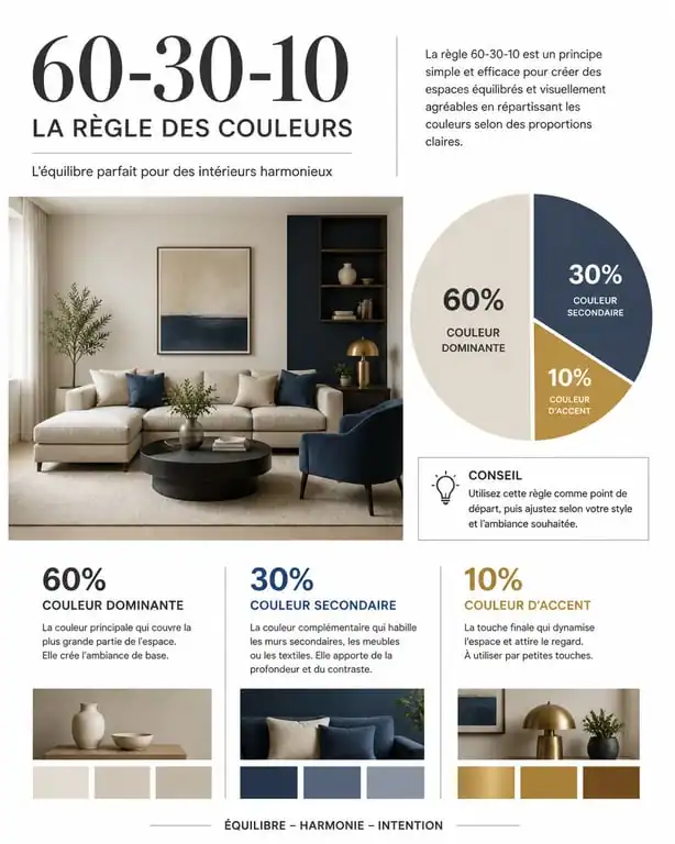 Infographie règle 60-30-10 pour mon aménagement maison