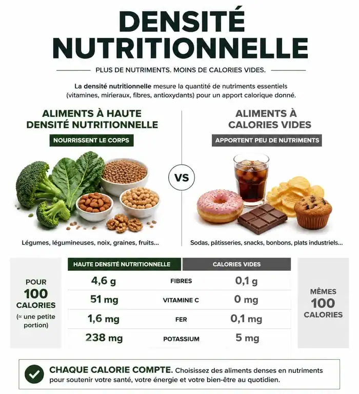 Infographie sur la densité nutritionnelle pour une alimentation healthy