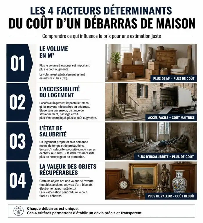 Infographie des facteurs de coût pour un débarras maison