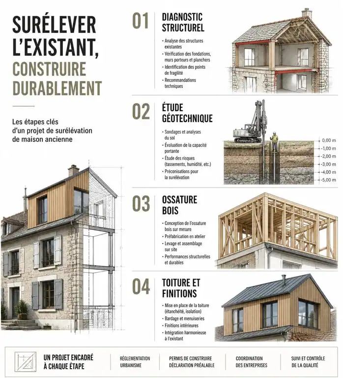 Étapes clés d'un projet de surélévation maison ancienne
