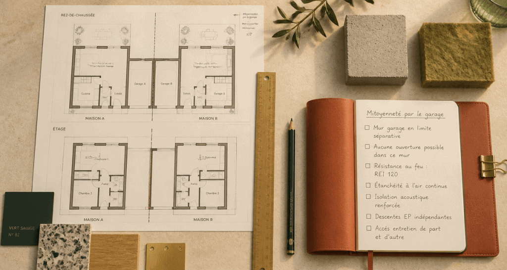 Plan maison mitoyenne par le garage bureau architecte