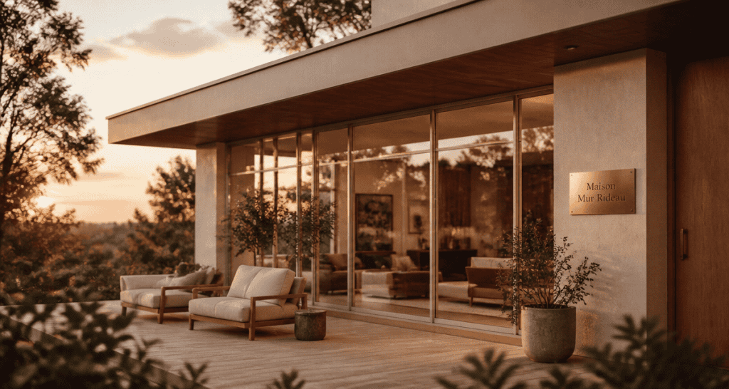 maison mur rideau façade vitrée aluminium bois