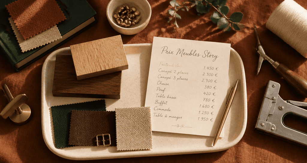 prix meubles story échantillons matières fiche tarifaire