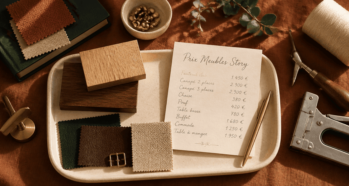 prix meubles story échantillons matières fiche tarifaire