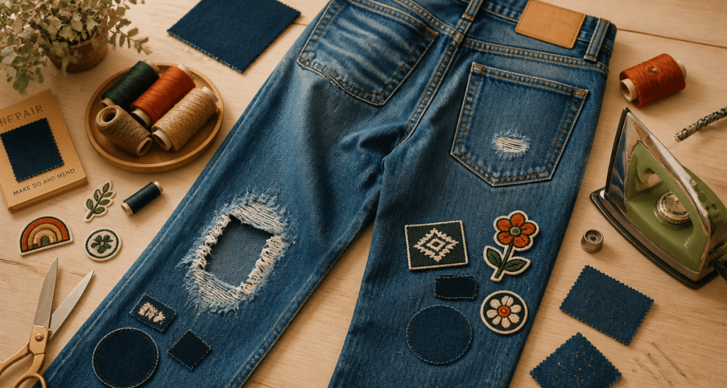 réparer un trou dans un jean sans machine à coudre patchs et outils