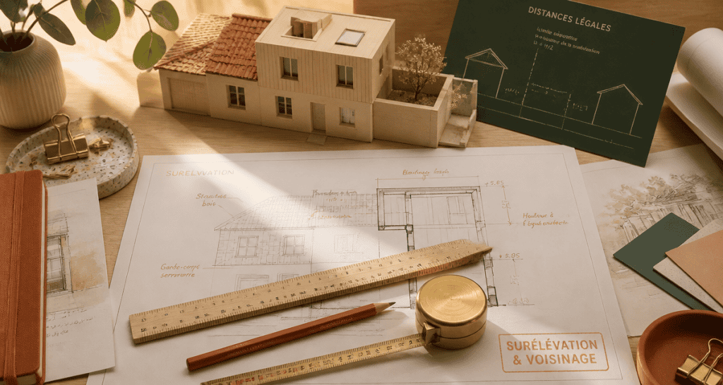 Plan surélévation maison et voisinage avec outils architecte