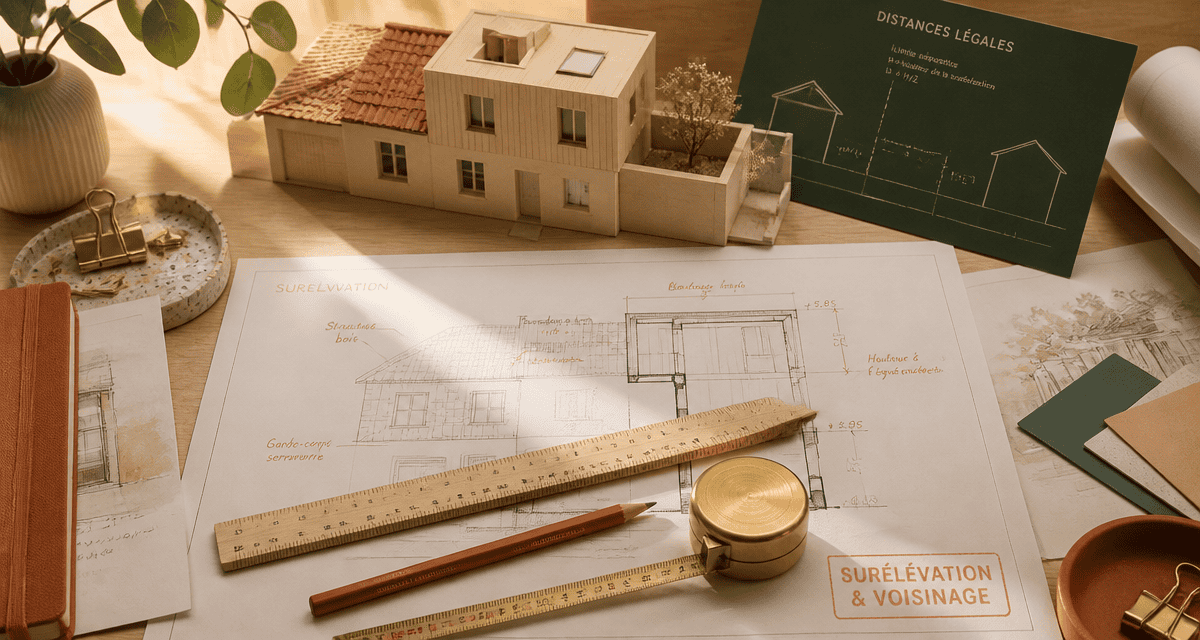 Plan surélévation maison et voisinage avec outils architecte