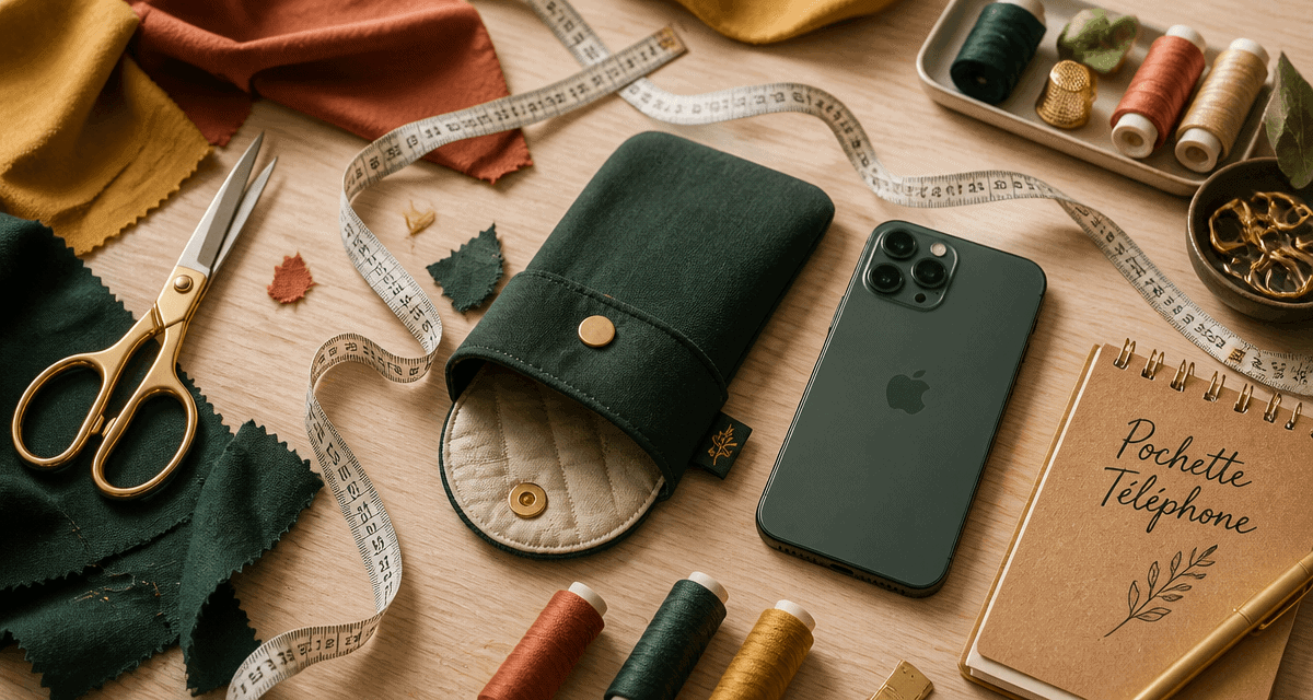 tuto pochette en tissu pour téléphone portable sur table couture