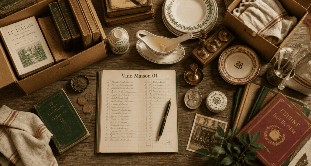 vide maison 01 table tri objets anciens