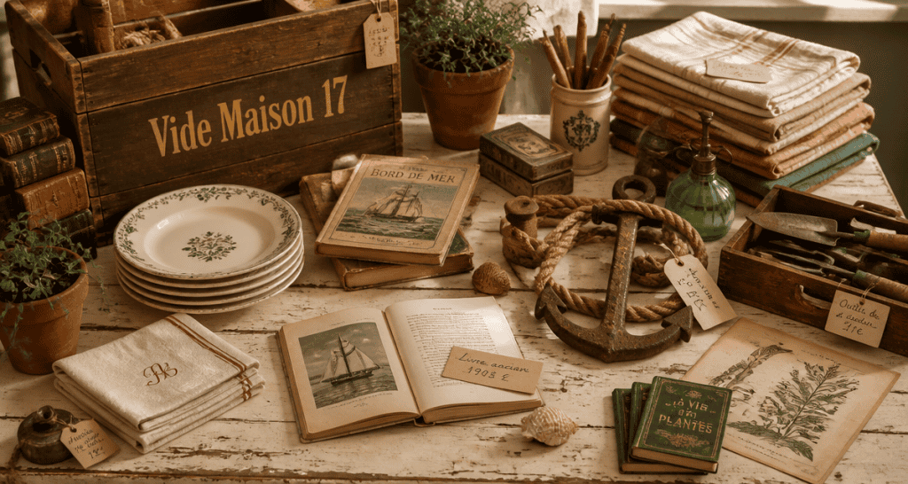 Vide maison 17 objets anciens sur table