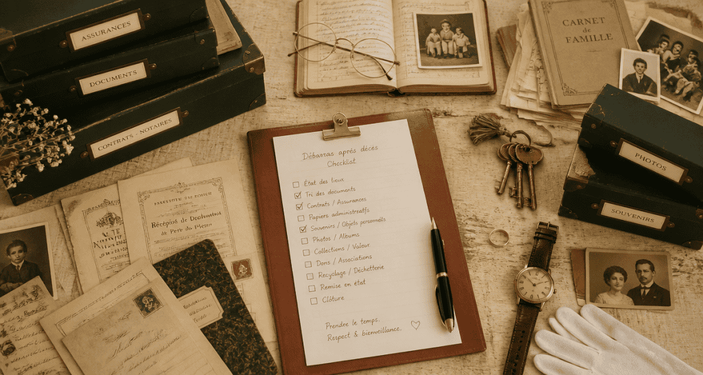 Vider maison après décès checklist sur table