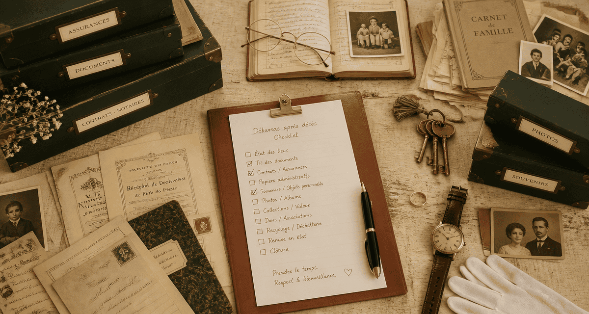 Vider maison après décès checklist sur table