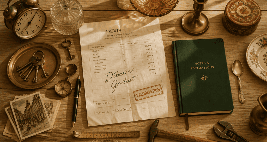 vider une maison gratuitement, objets valorisés sur table
