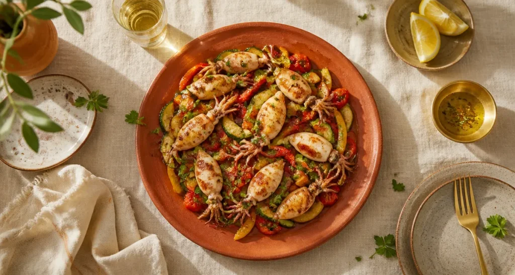 accompagnement encornets avec légumes et citron