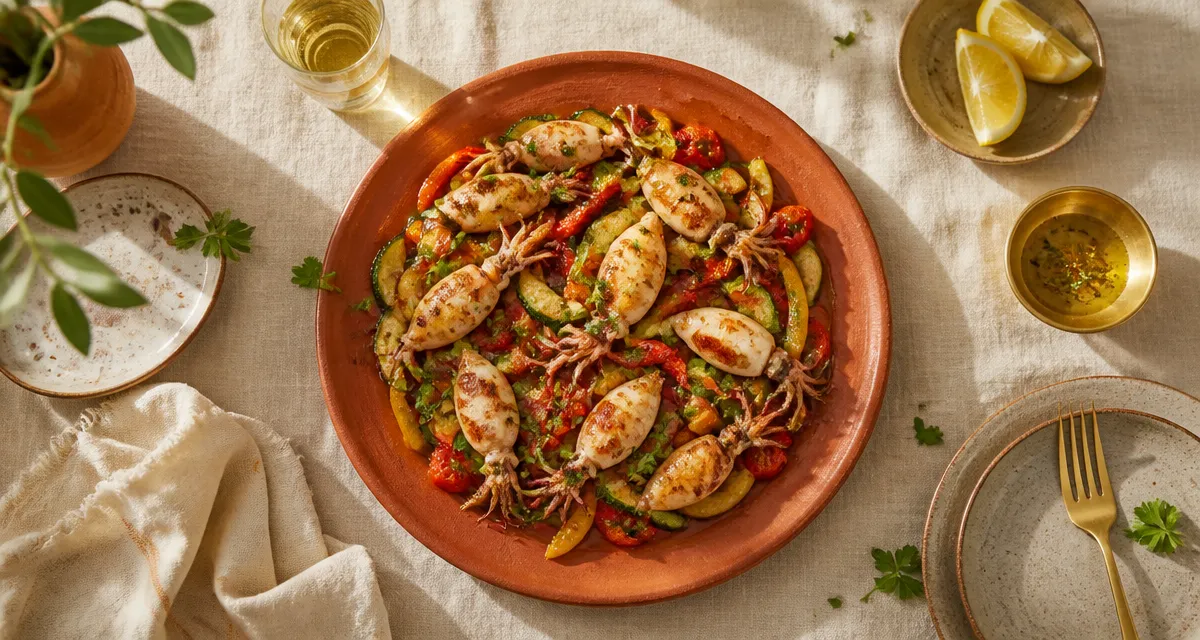 accompagnement encornets avec légumes et citron