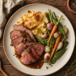 Accompagnement gigot d’agneau avec gratin dauphinois et légumes primeur