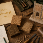 atelier ancien avec outils et maquette mur colombage