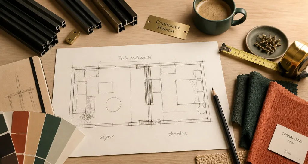 plan coulissant habitat sur bureau architecte