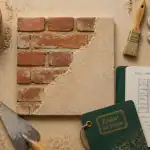 Enduit sur brique et outils artisan