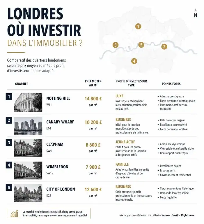 Infographie comparative des quartiers de Londres pour un investissement immobilier