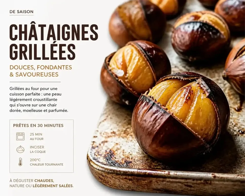 Châtaignes grillées au four prêtes à être dégustées