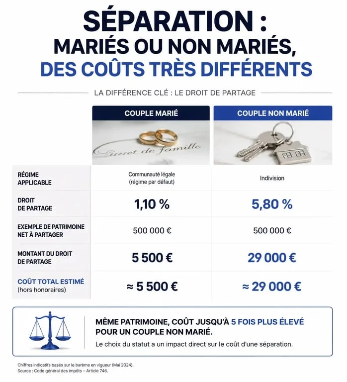 Comparatif des coûts de séparation pour un couple non marié et marié