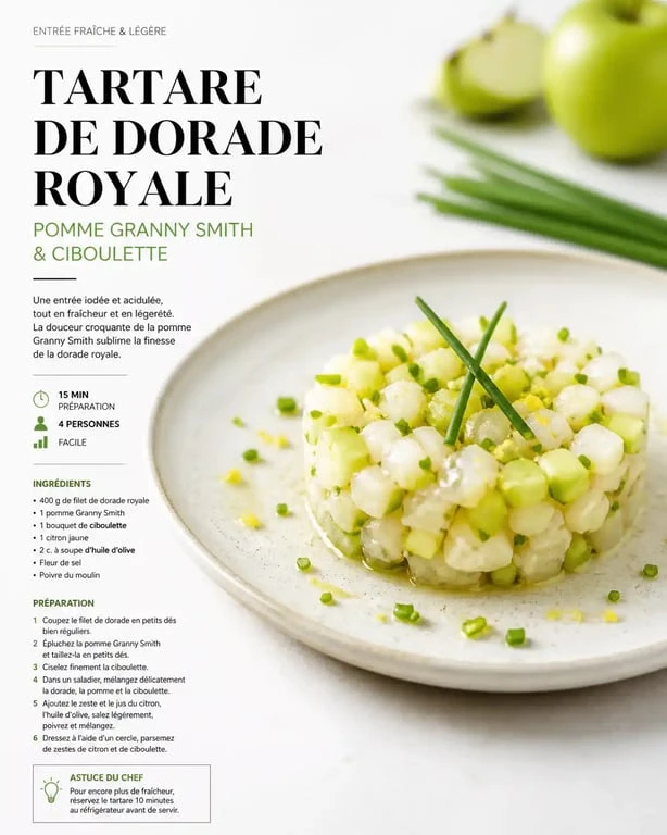 Entrée légère pour accompagner un aïoli : tartare de dorade à la pomme verte