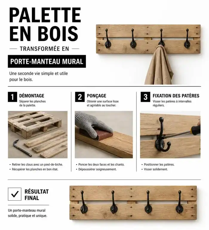 Étapes de fabrication d'un porte manteau palettes DIY