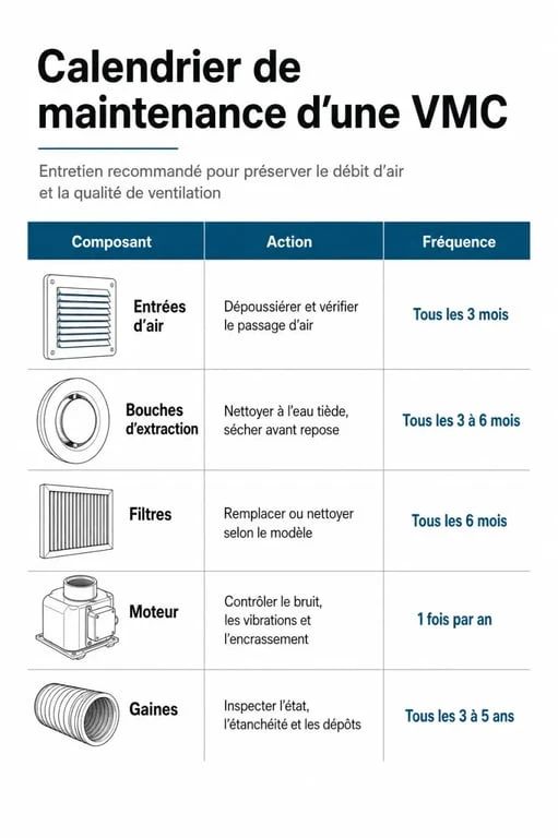 Calendrier de maintenance VMC : fréquences d'entretien recommandées pour chaque composant