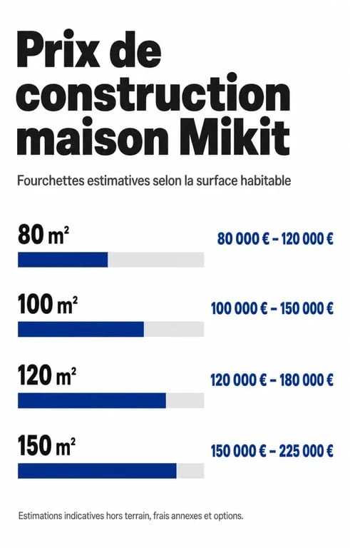 Infographie des prix de construction d'une maison Mikit selon la surface habitable