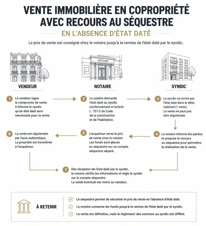 Processus de vente immobilière en copropriété sans état daté avec séquestre chez le notaire