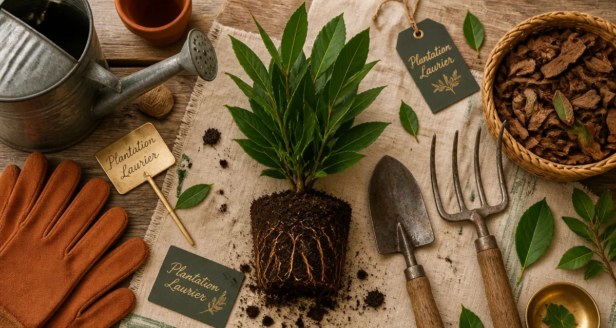 quand planter le laurier motte et outils sur plan de travail