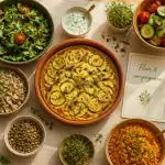 Que servir avec un flan de légumes, table dressée et accompagnements variés