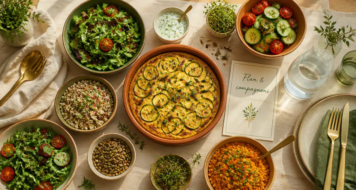 Que servir avec un flan de légumes, table dressée et accompagnements variés