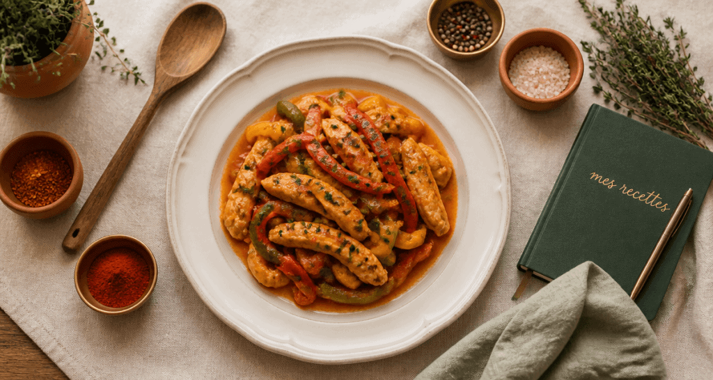 recette poulet poivron en sauce assiette