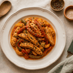 recette poulet poivron en sauce assiette