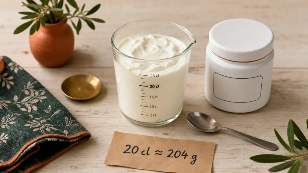 20 cl crème fraîche épaisse en gramme : 204 g (image crème fraîche épaisse)
