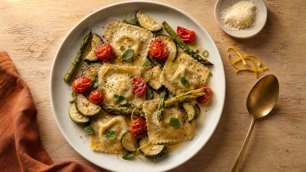 Accompagnement ravioli : raviolis aux légumes rôtis citronnés, sauces légères