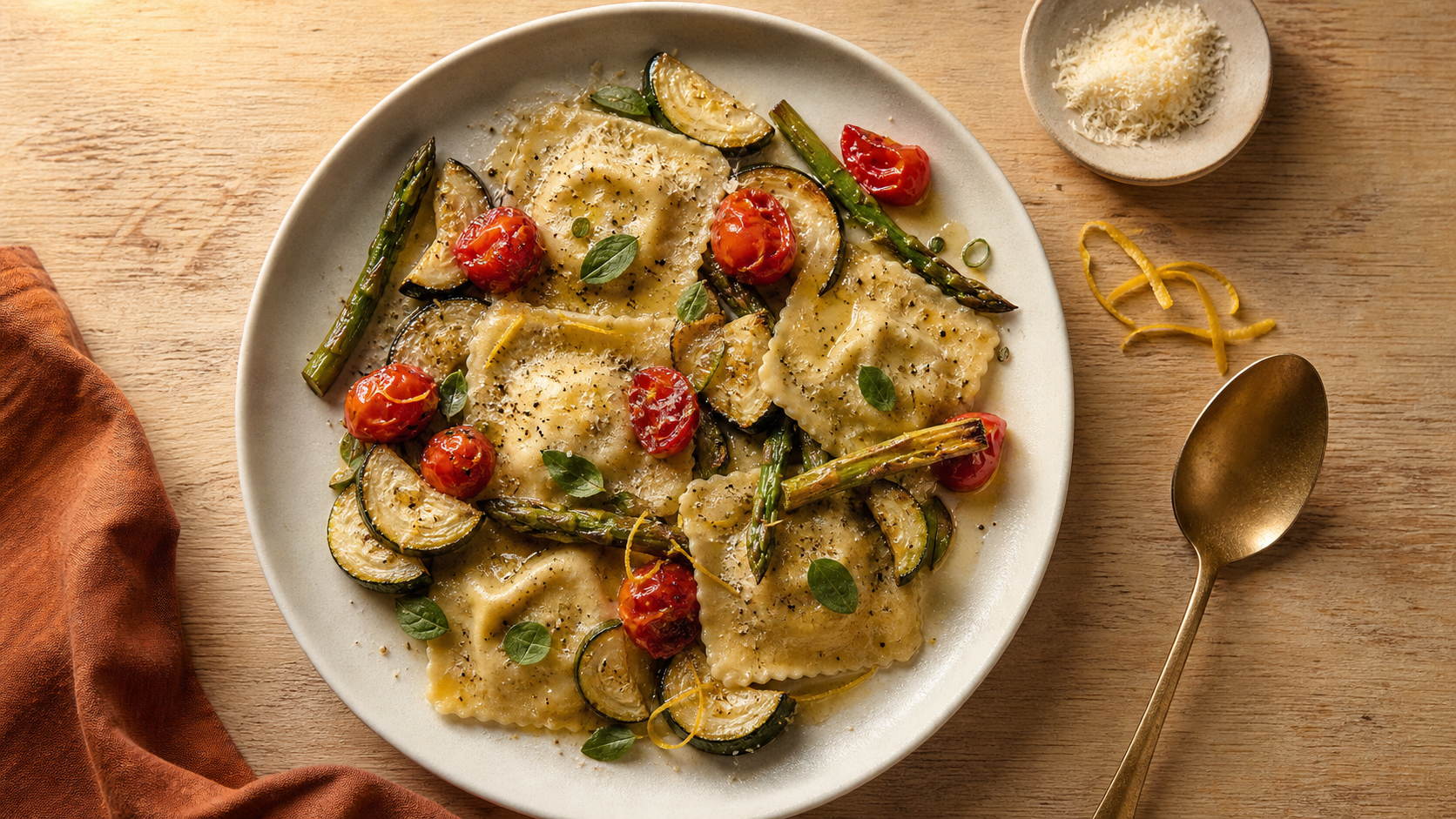 Accompagnement ravioli : raviolis aux légumes rôtis citronnés, sauces légères