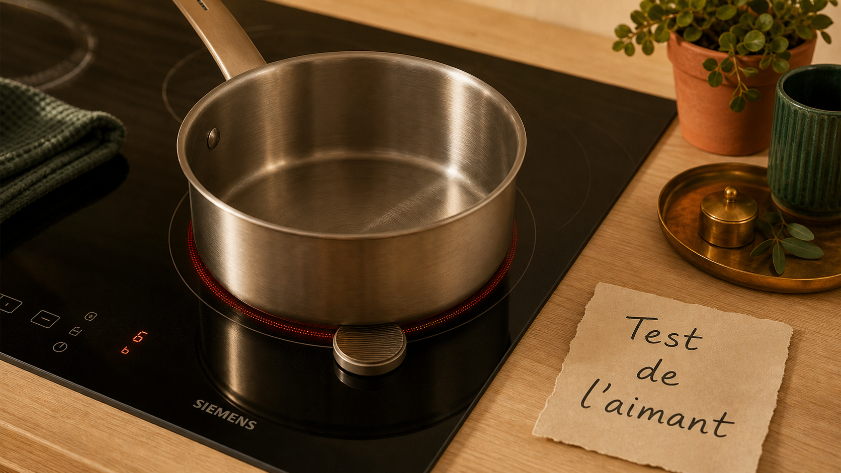 Comment reconnaitre une plaque induction et vitrocéramique : aimant sous la casserole sur foyer